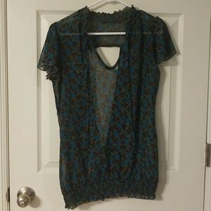 Charlotte Russe Sheer teal and brown open back top